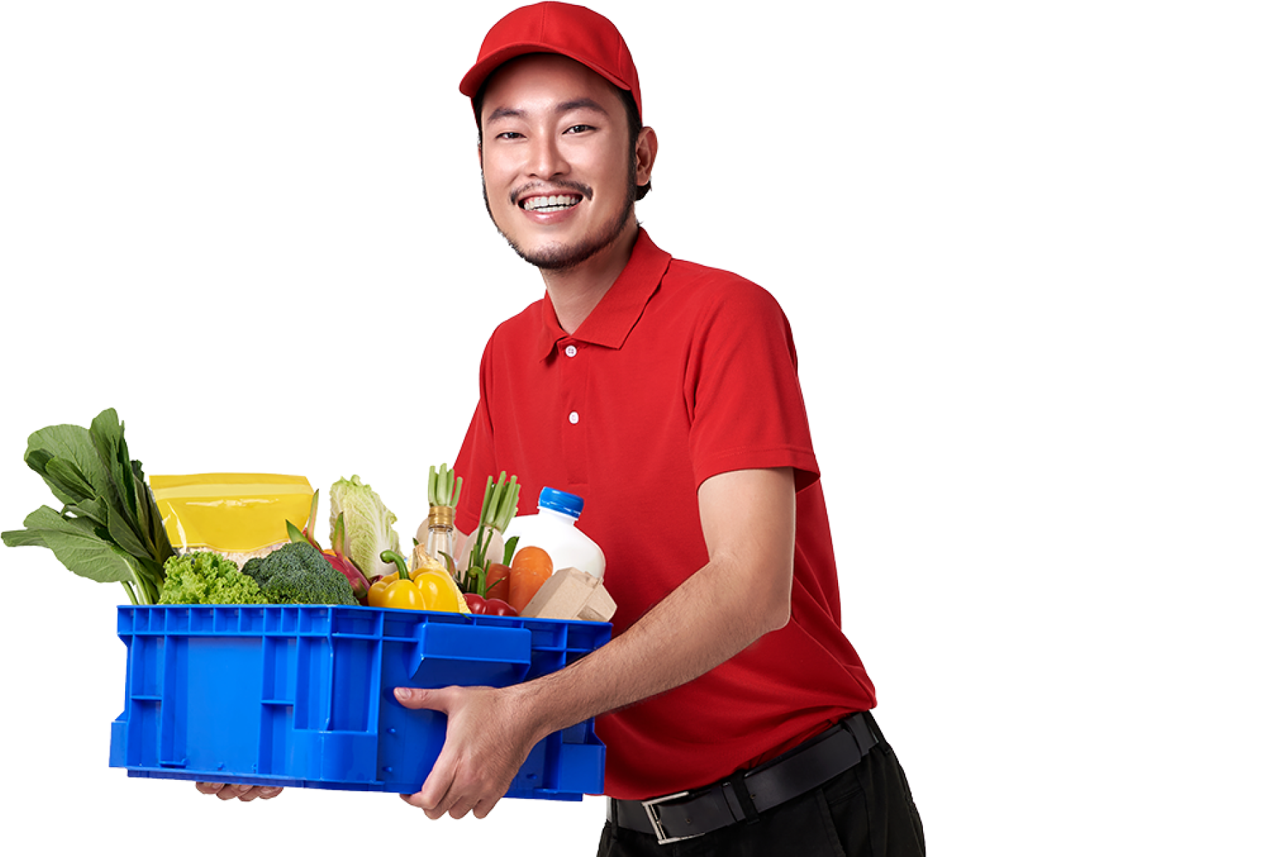 man holding delivery box of food