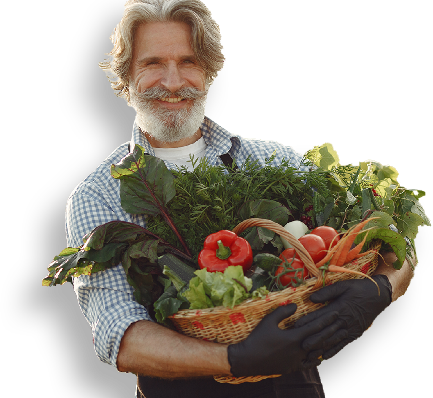 man holding basket of produce